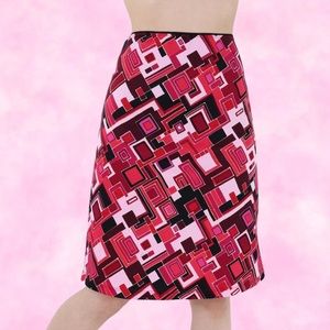 Pink Geometric Pattern Midi Skirt